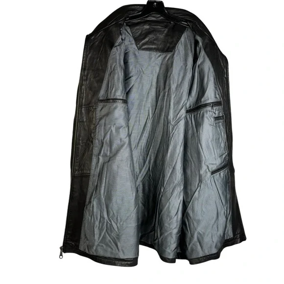 New Black Lambskin Leather Lined Jacket Zip Front 5 Pockets Hip Length Car Coat